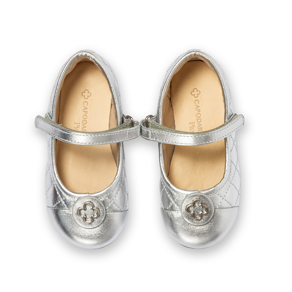 SAPATILHA BEB&Ecirc; PRATA METALIZADA DE COURO MATELASS&Ecirc; COM VELCRO CATHERINE image number 4