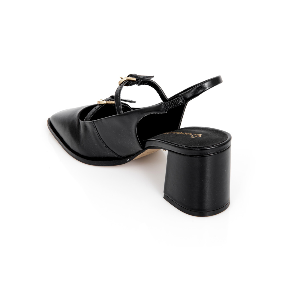 SCARPIN SLINGBACK PRETO DE COURO SALTO BLOCO image number 2