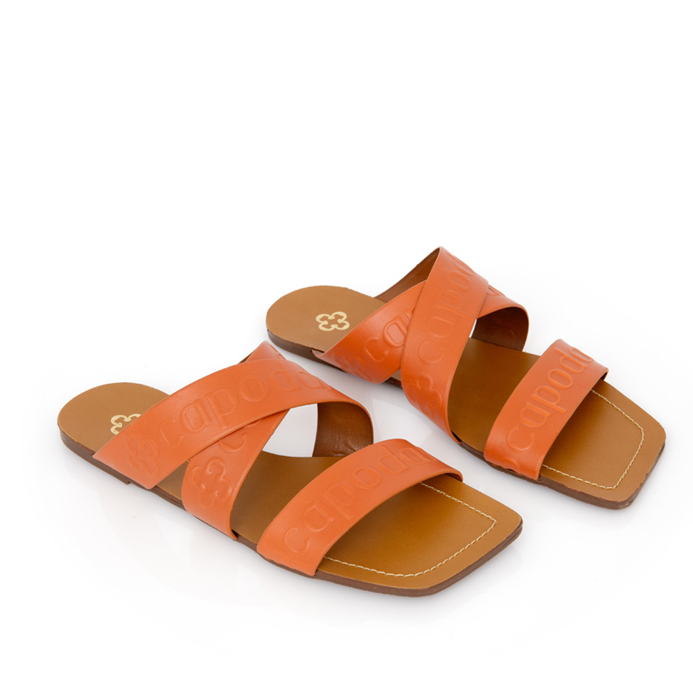 CHINELO RASTEIRA LARANJA DE COURO BICO QUADRADO image number 1