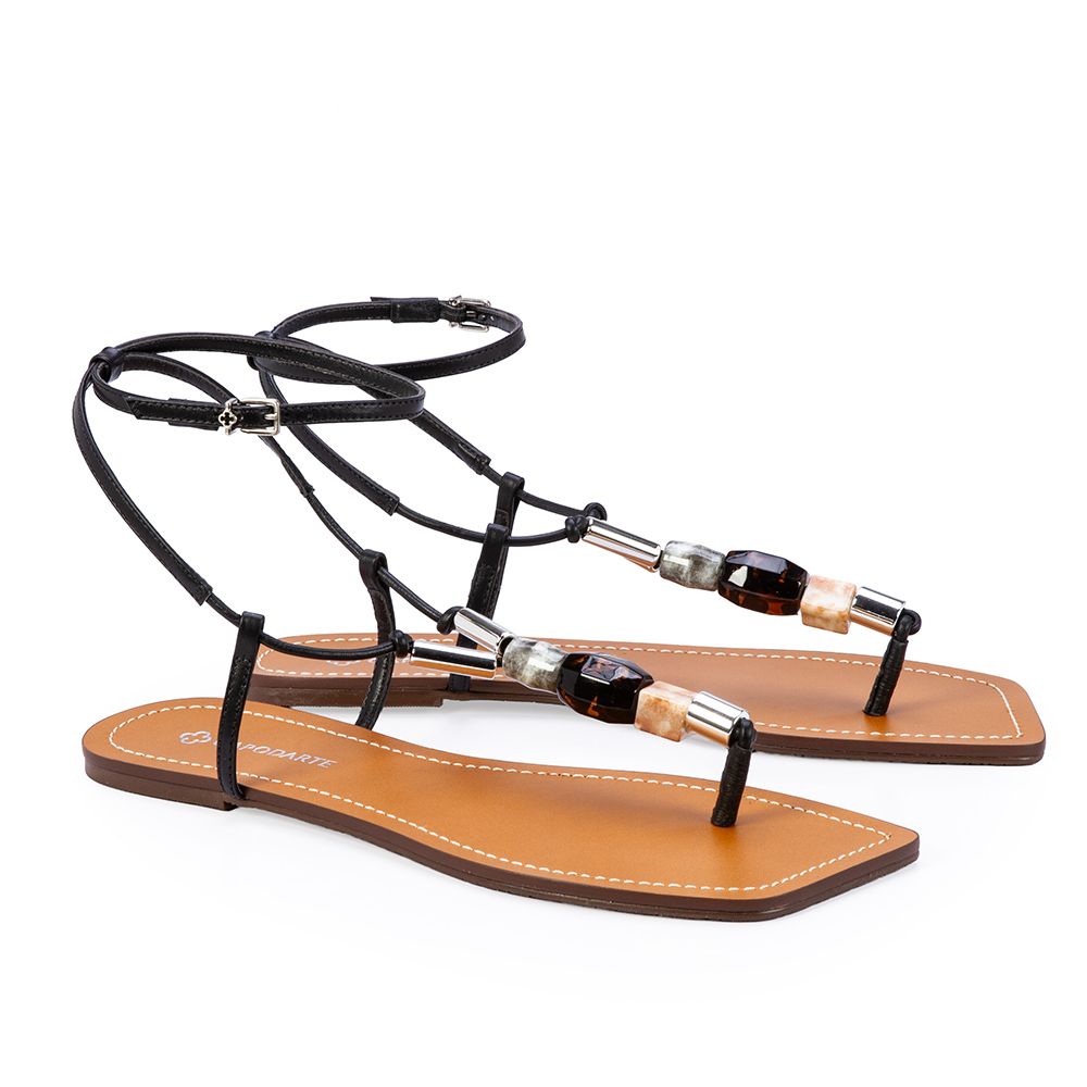 SAND&Aacute;LIA RASTEIRA PRETA DE COURO image number 1