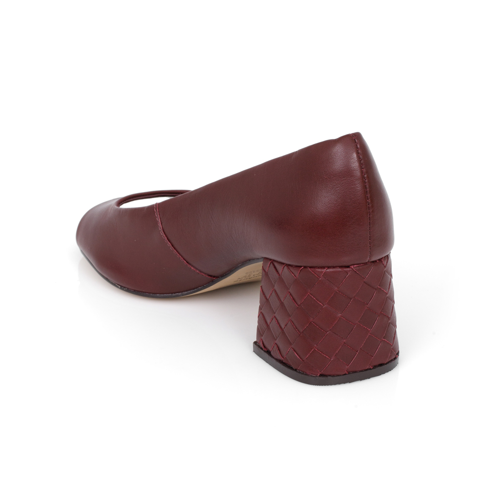 SAPATO PEEP TOE SALTO BAIXO DE COURO BORDÔ image number 2