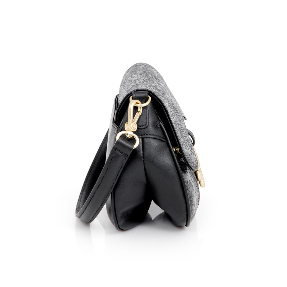 BOLSA TIRACOLO PRETA DE COURO FLORATTA image number 1