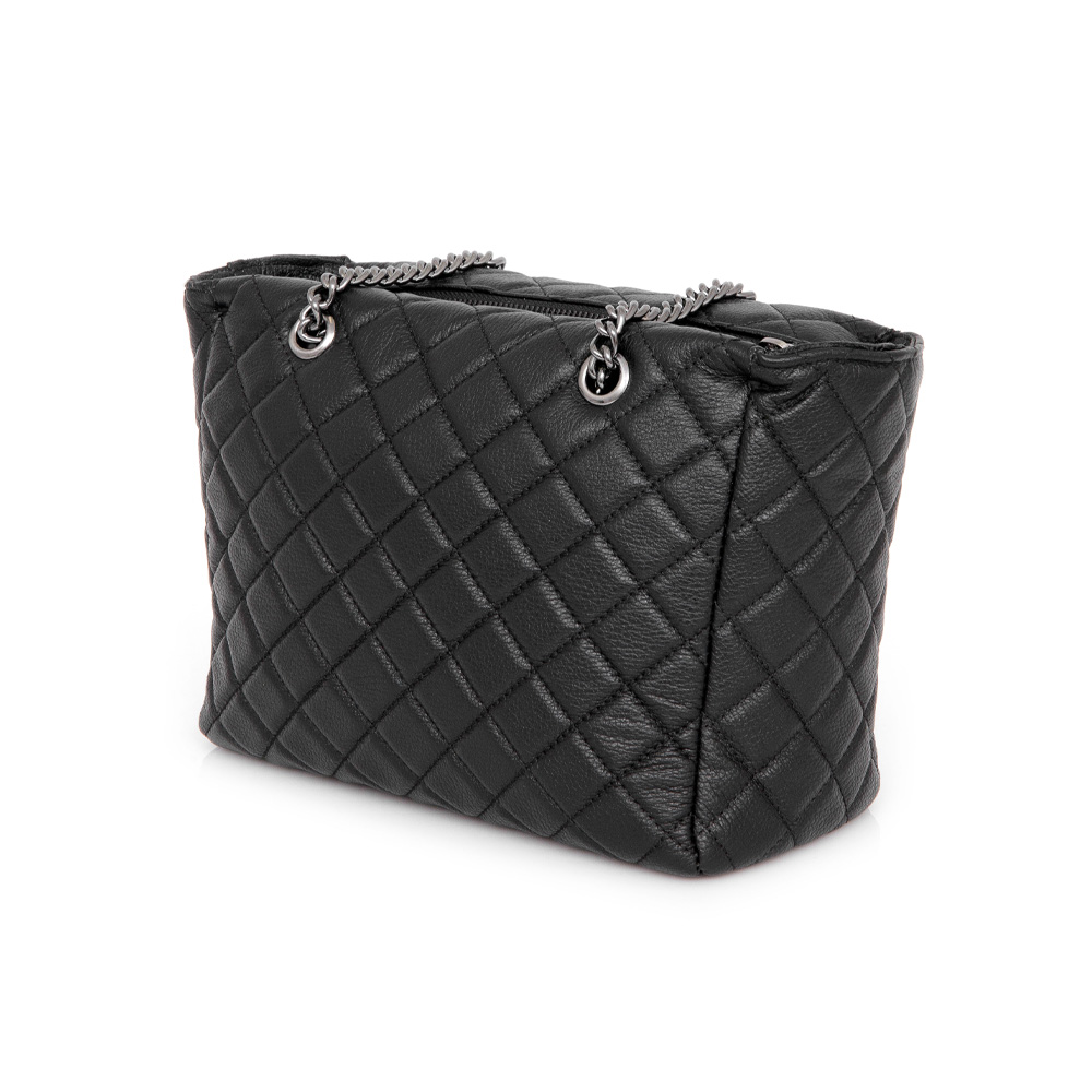 BOLSA M&Eacute;DIA PRETA DE COURO MATELASS&Ecirc; image number 2