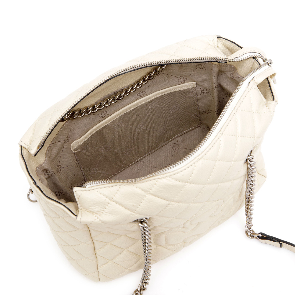 BOLSA MÉDIA COURO BEGE RAFIA MATELASSÊ image number 4