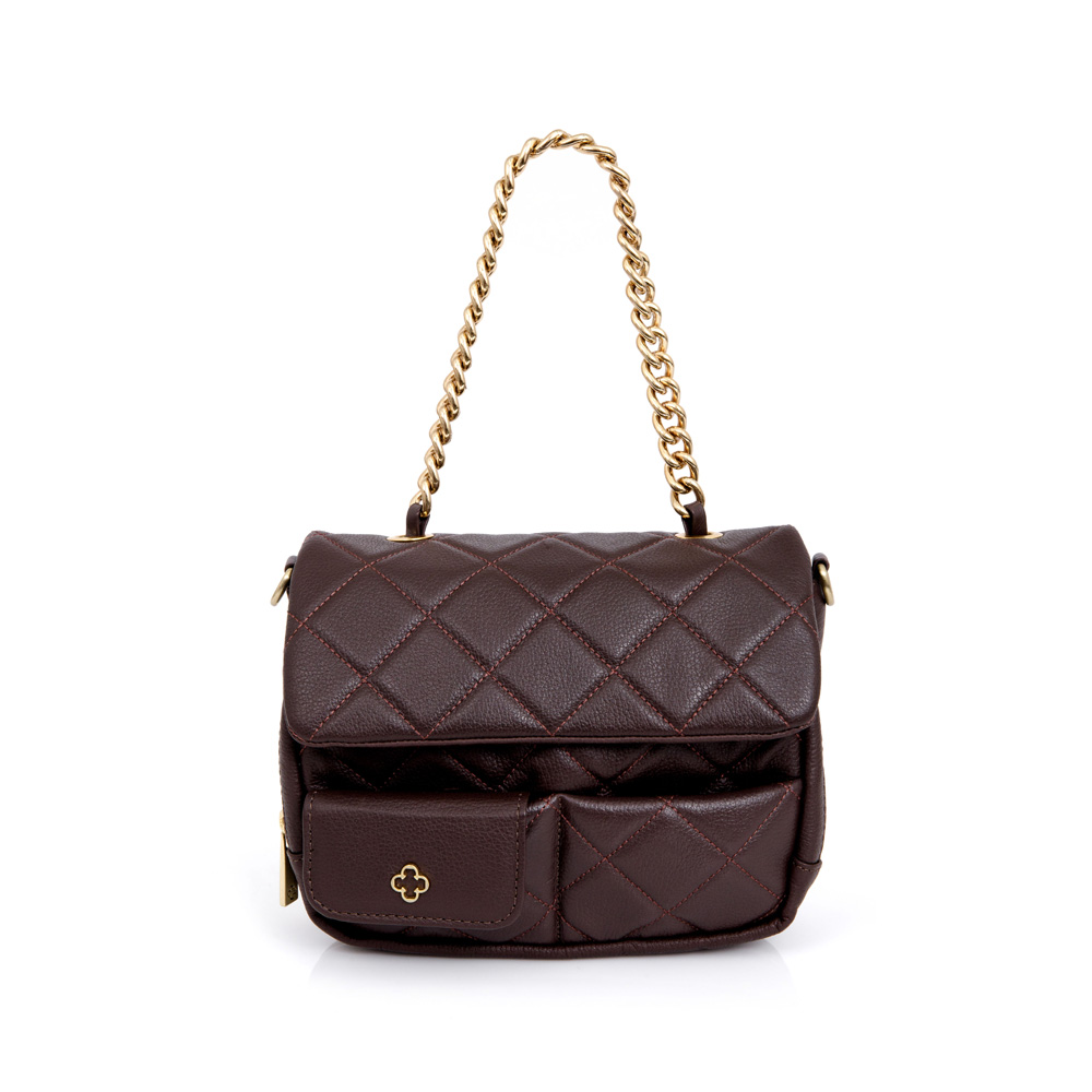 BOLSA PEQUENA SHOULDER BAG MARROM DE COURO MATELASSÊ image number 0