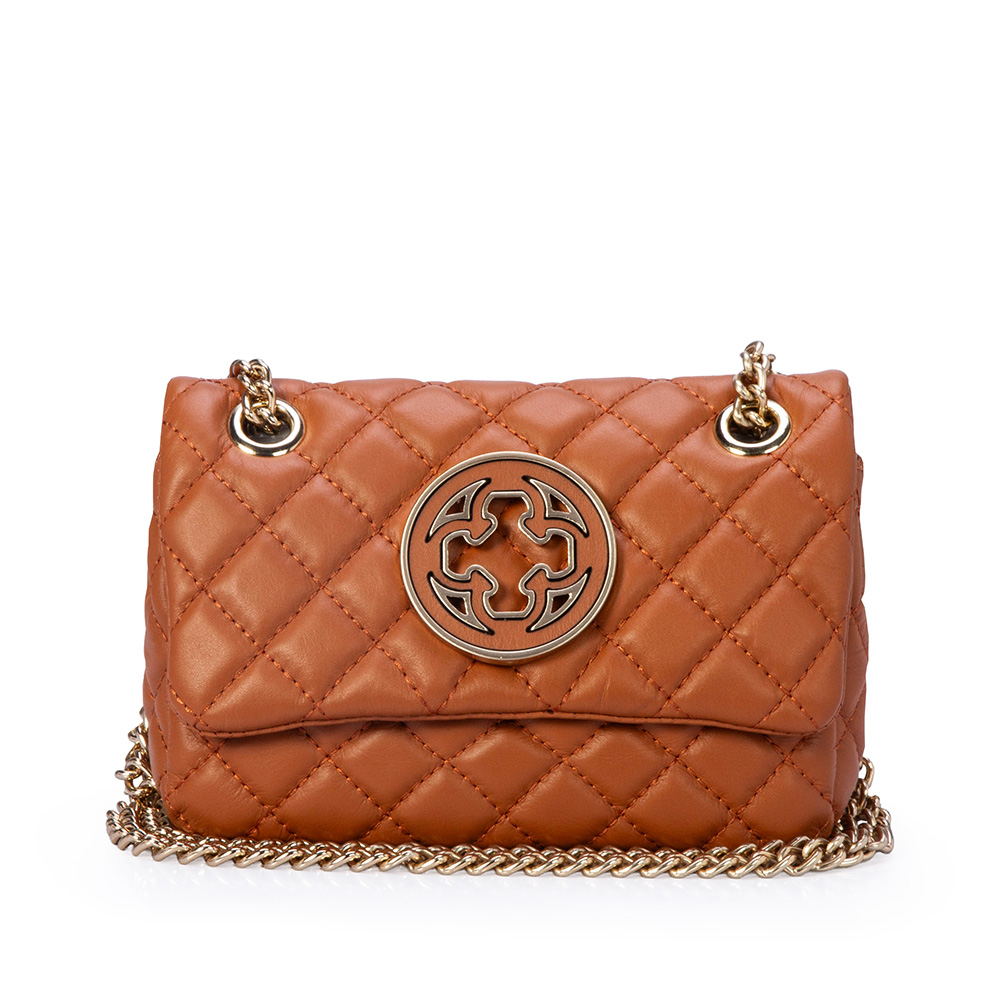 BOLSA MINI OL&Iacute;VIA CARAMELO DE COURO MATELASS&Ecirc; SHOULDER BAG image number 0