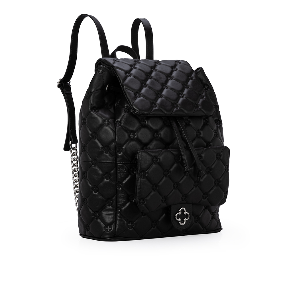 MOCHILA FEMININA PRETA DE COURO MONOGRAMA image number 1