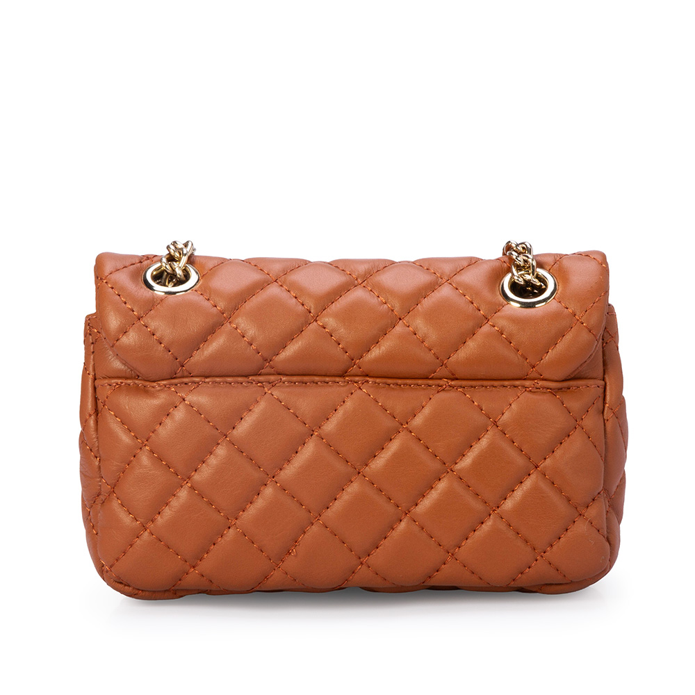 BOLSA MINI OL&Iacute;VIA CARAMELO DE COURO MATELASS&Ecirc; SHOULDER BAG image number 2