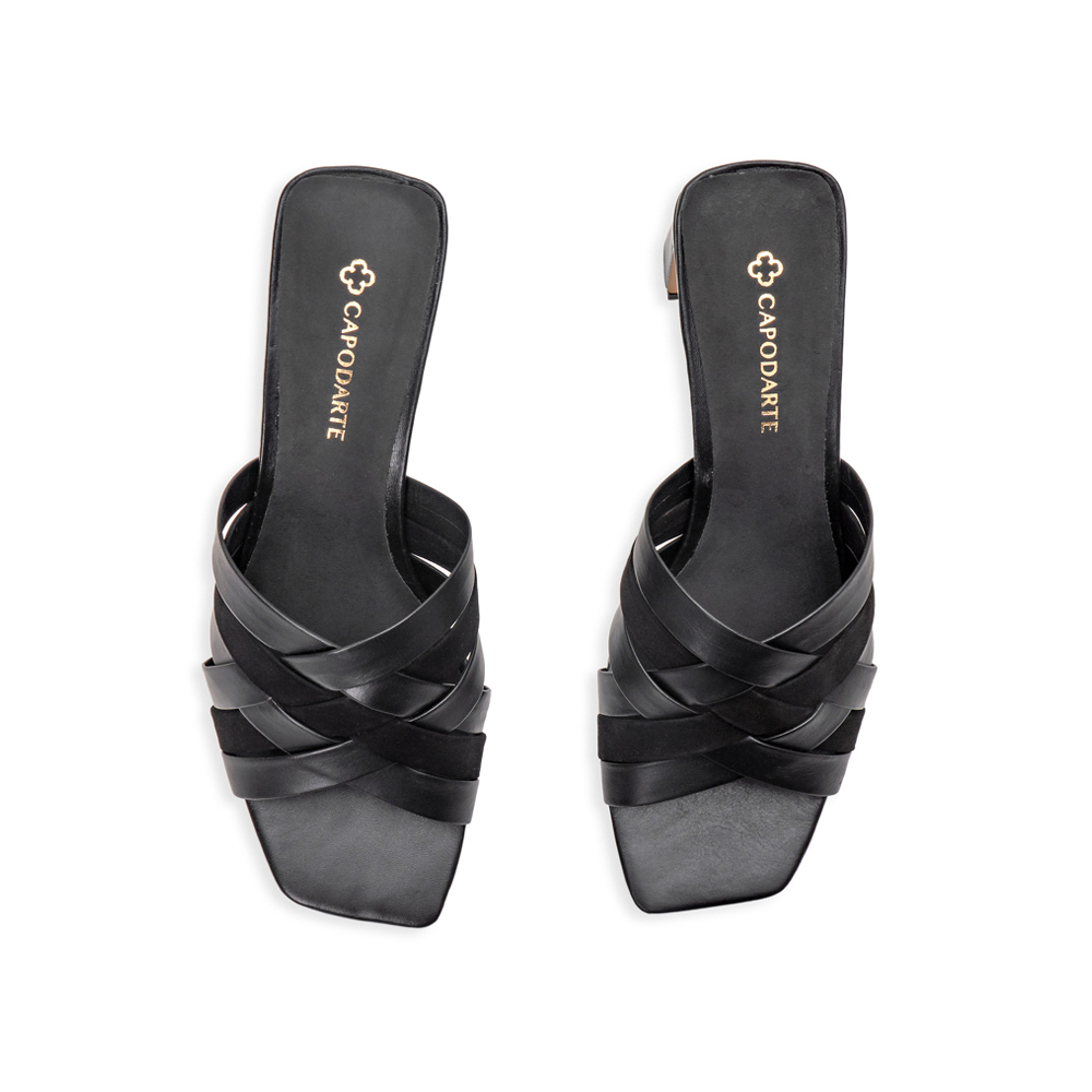 MULE PRETA COURO NOBUCK TRAMADA image number 4