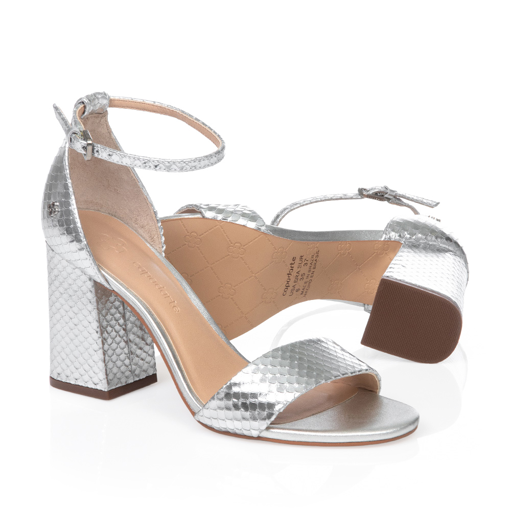 SAND&Aacute;LIA SALTO ALTO DE COURO PRATEADA PITONE image number 3