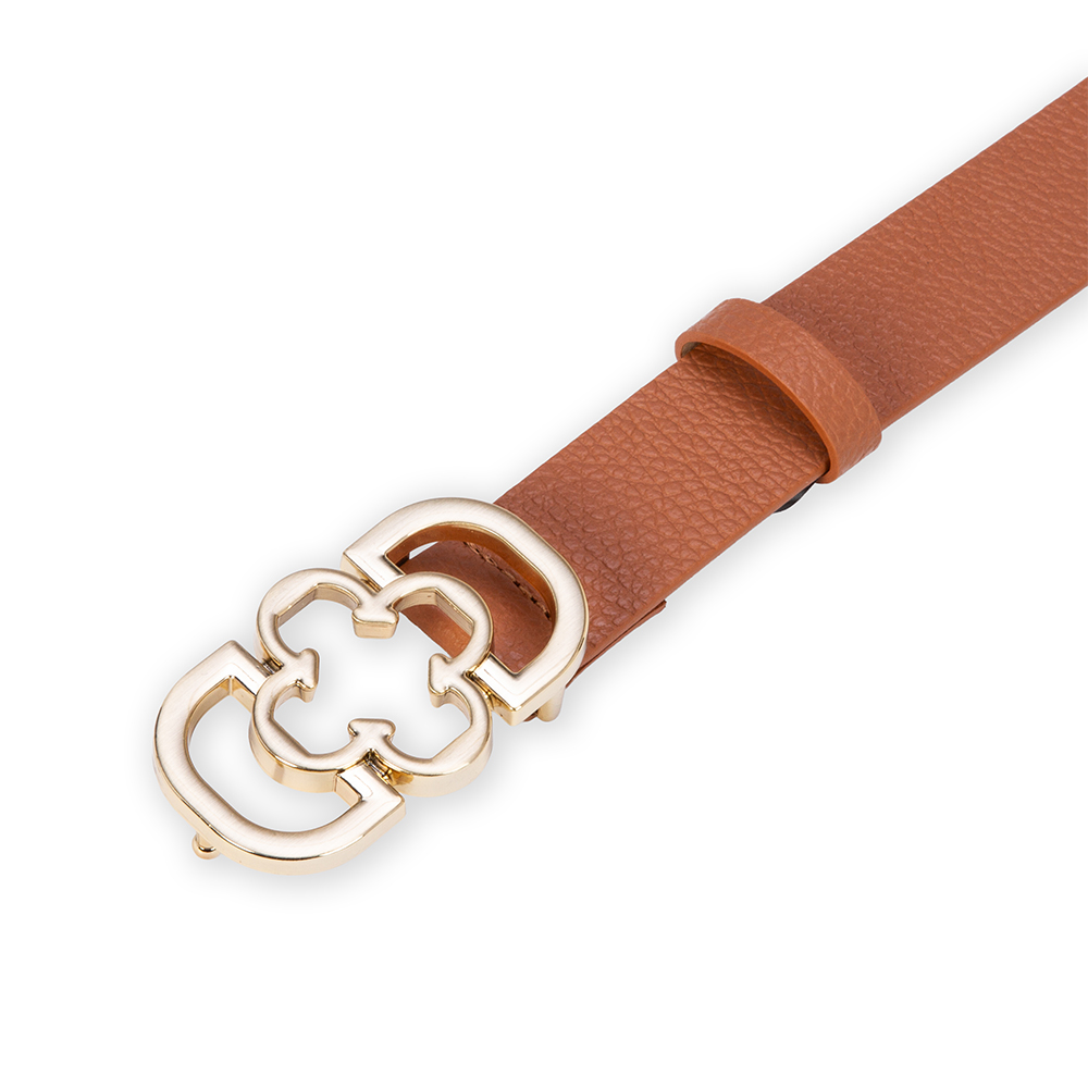 CINTO FEMININO CARAMELO COURO FIVELA DOURADA MONOGRAMA image number 3