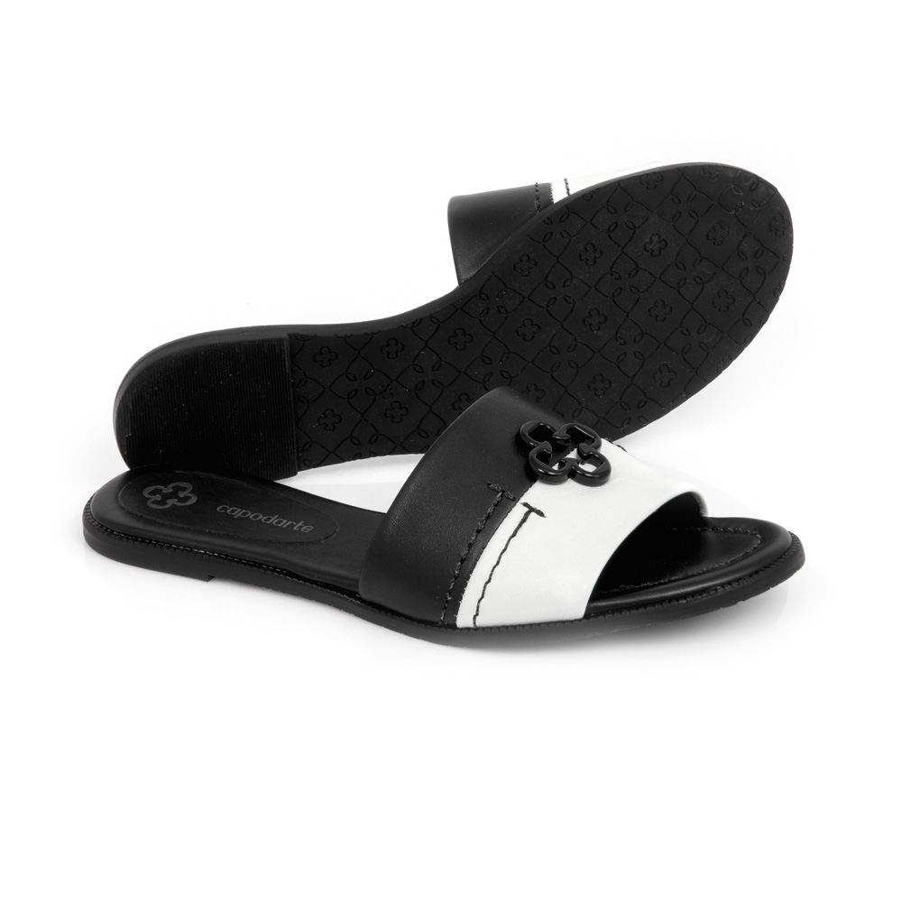 CHINELO PRETO E BRANCO RASTEIRA COURO image number 3