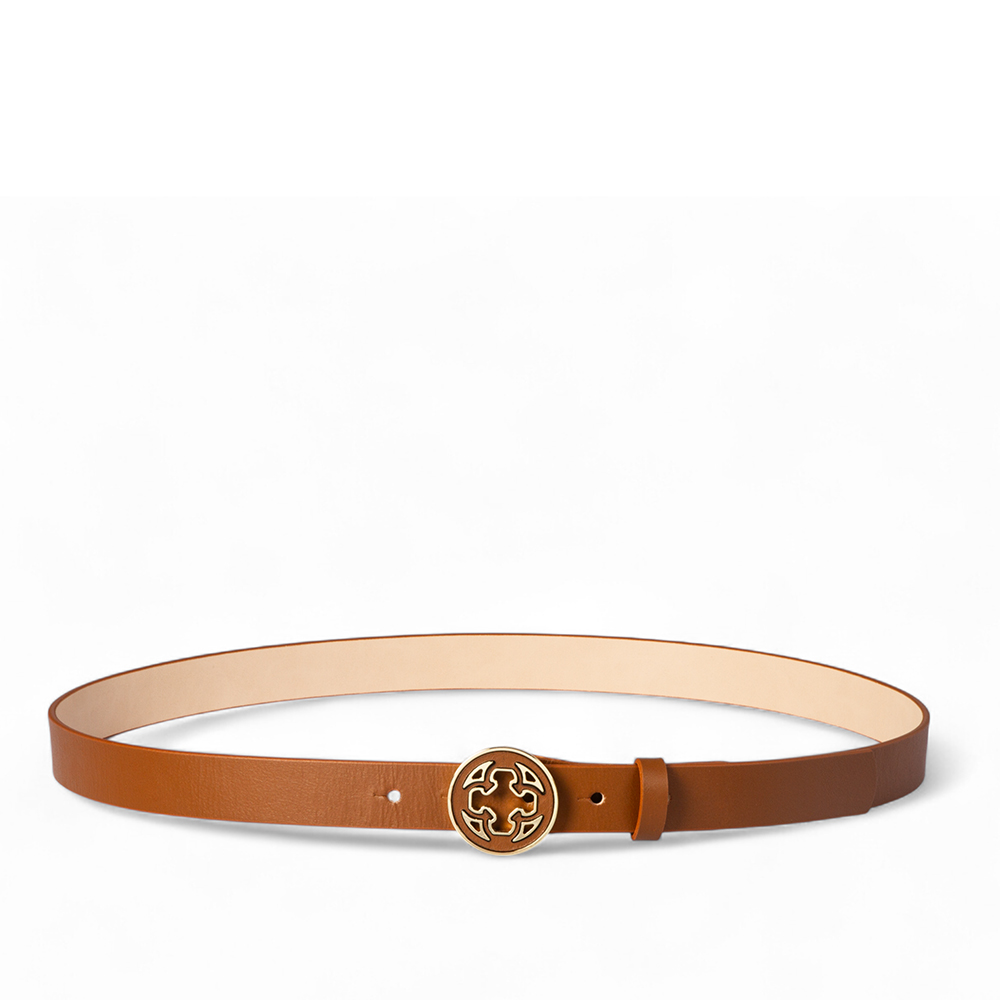 CINTO FEMININO CARAMELO DE COURO FIVELA REDONDA image number 1