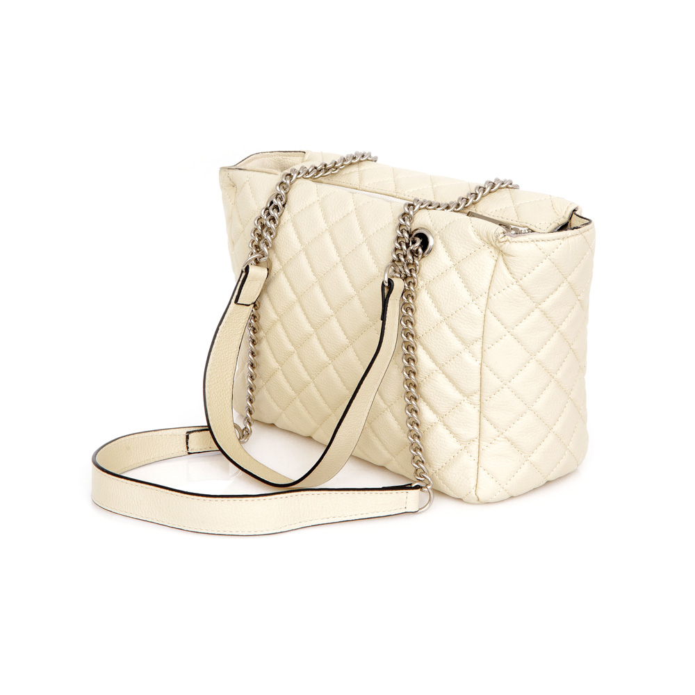 BOLSA MÉDIA COURO BEGE RAFIA MATELASSÊ image number 1