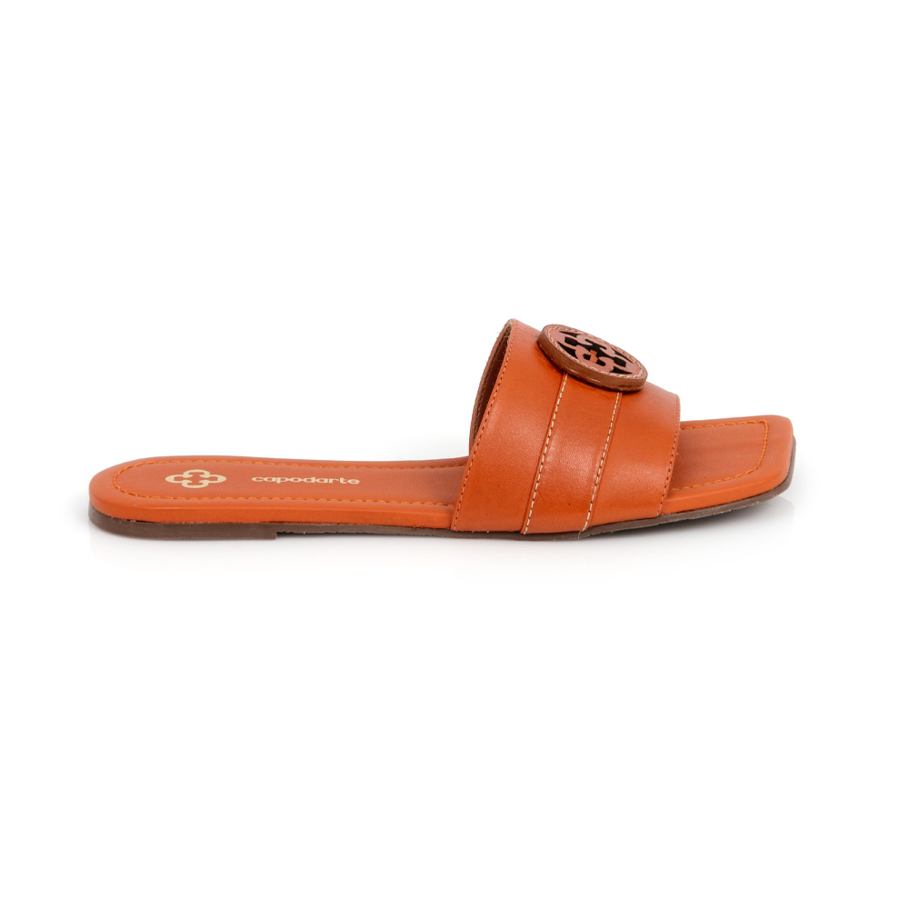 CHINELO RASTEIRO LARANJA DE COURO BICO QUADRADO image number 0