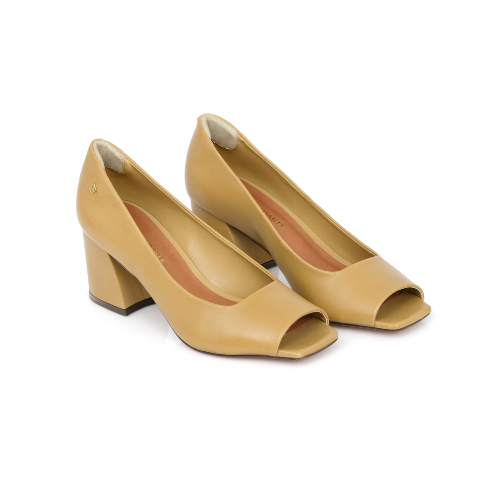 SAPATO PEEP TOE BEGE PECAN DE COURO image number 1