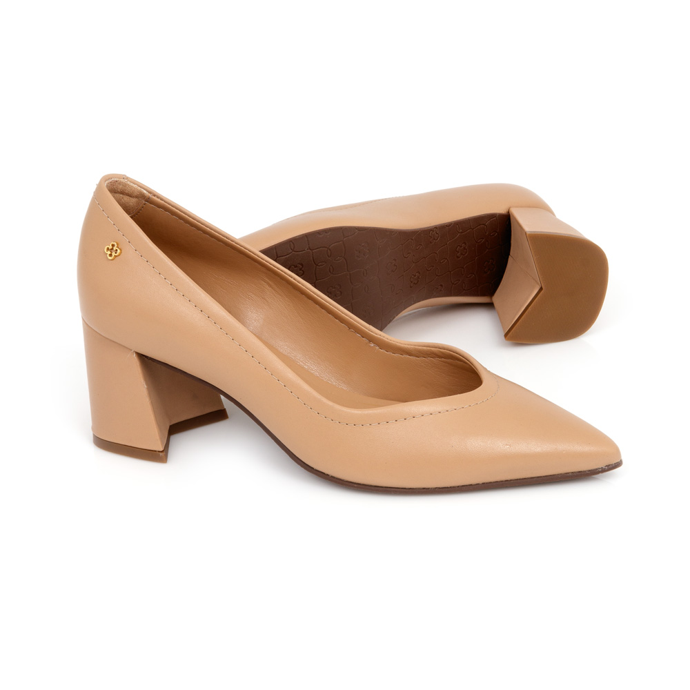 SCARPIN SALTO M&Eacute;DIO BEGE COURO image number 3