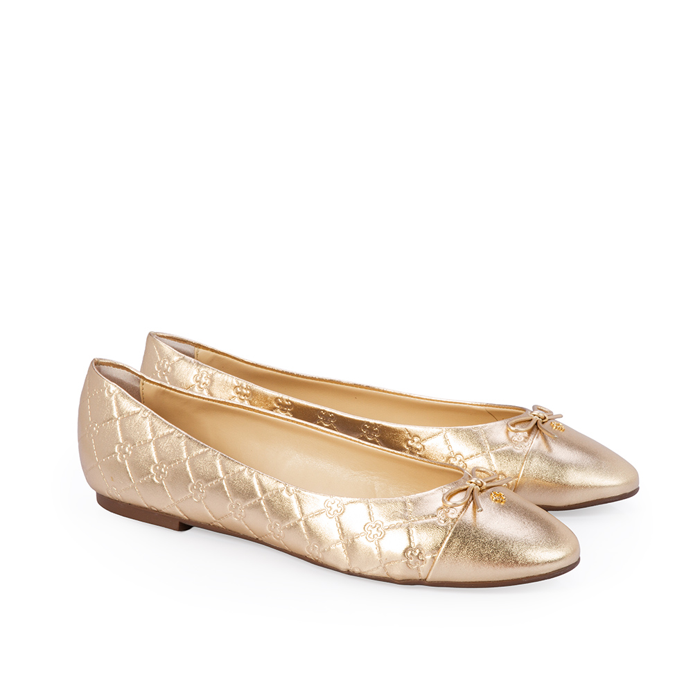 SAPATILHA DOURADA BICO REDONDO COURO LA&Ccedil;O image number 1
