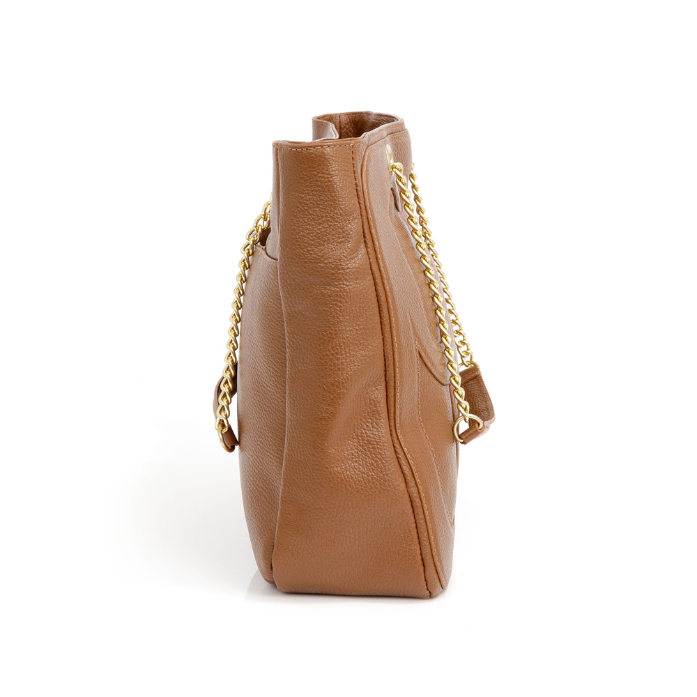 BOLSA SHOPPER CARAMELO DE COURO ALÇA CORRENTE image number 1