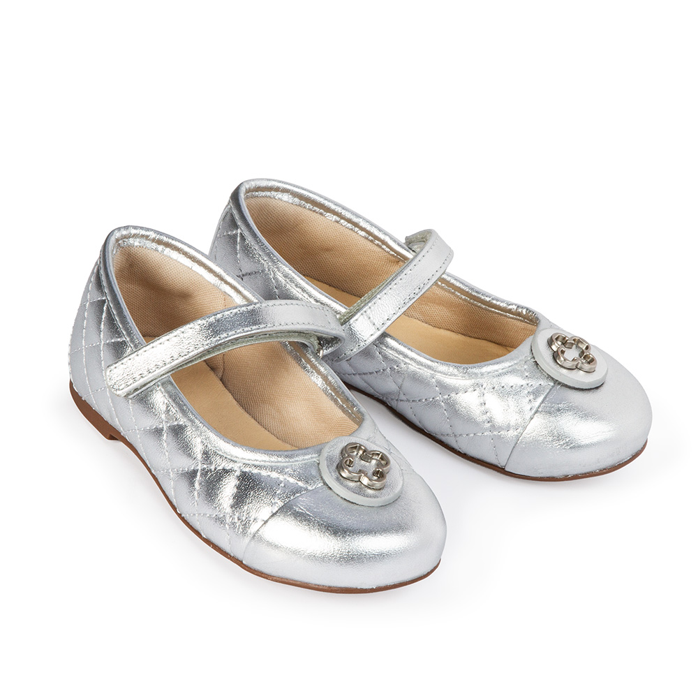 SAPATILHA BEB&Ecirc; PRATA METALIZADA DE COURO MATELASS&Ecirc; COM VELCRO CATHERINE image number 1