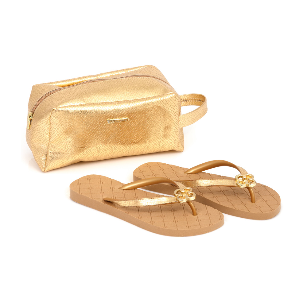 KIT CHINELO E NECESSAIRE DOURADA image number 0