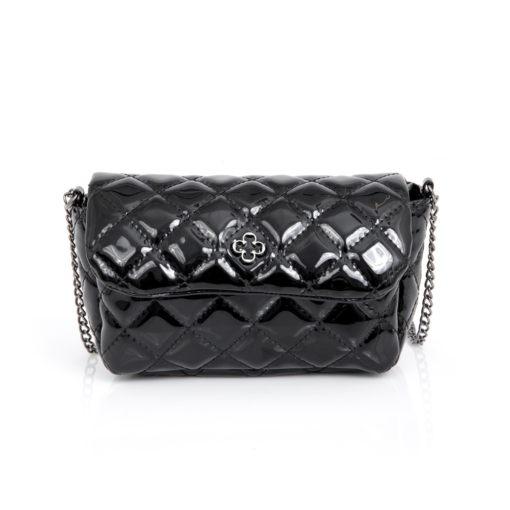 BOLSA PEQUENA PRETA VERNIZ MATELASS&Ecirc; AL&Ccedil;A CORRENTE image number 0