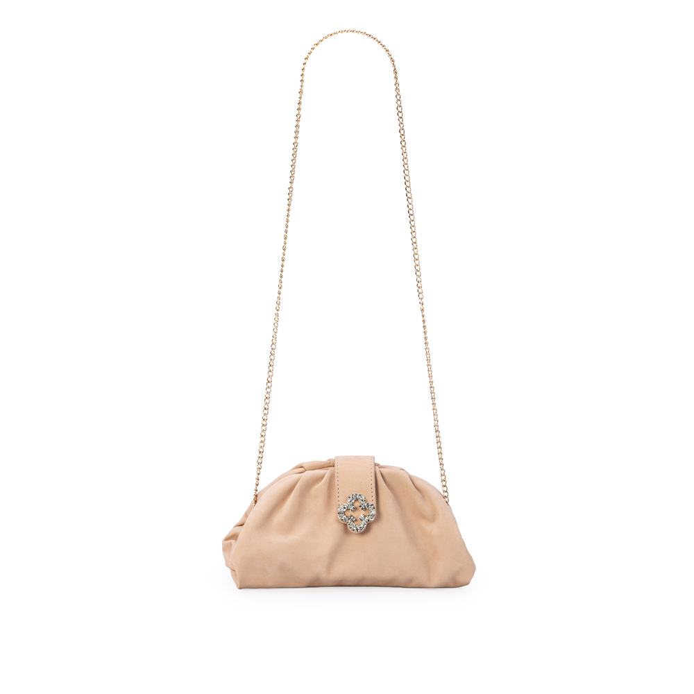 BOLSA CLUTCH NUDE SEDA DE COURO NOBUCK AL&Ccedil;A CORRENTE image number 1