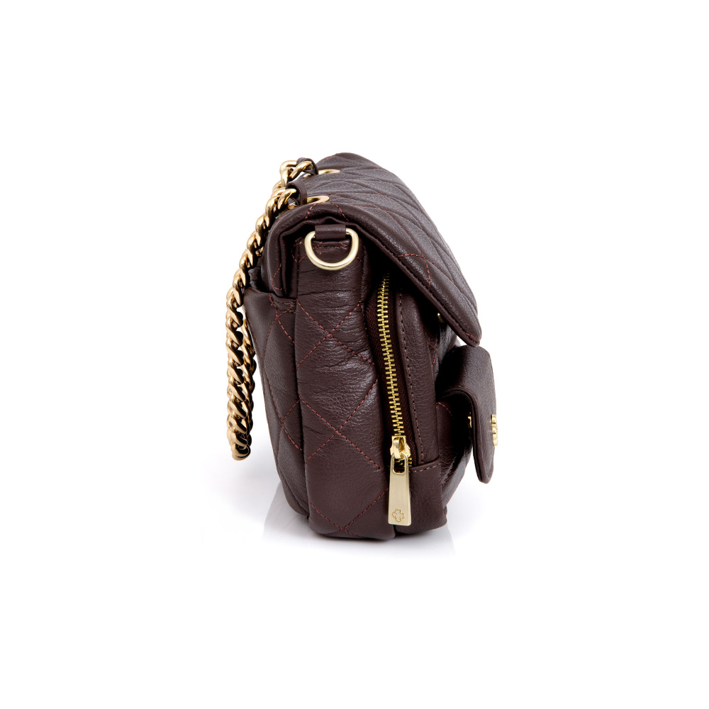 BOLSA PEQUENA SHOULDER BAG MARROM DE COURO MATELASSÊ image number 1