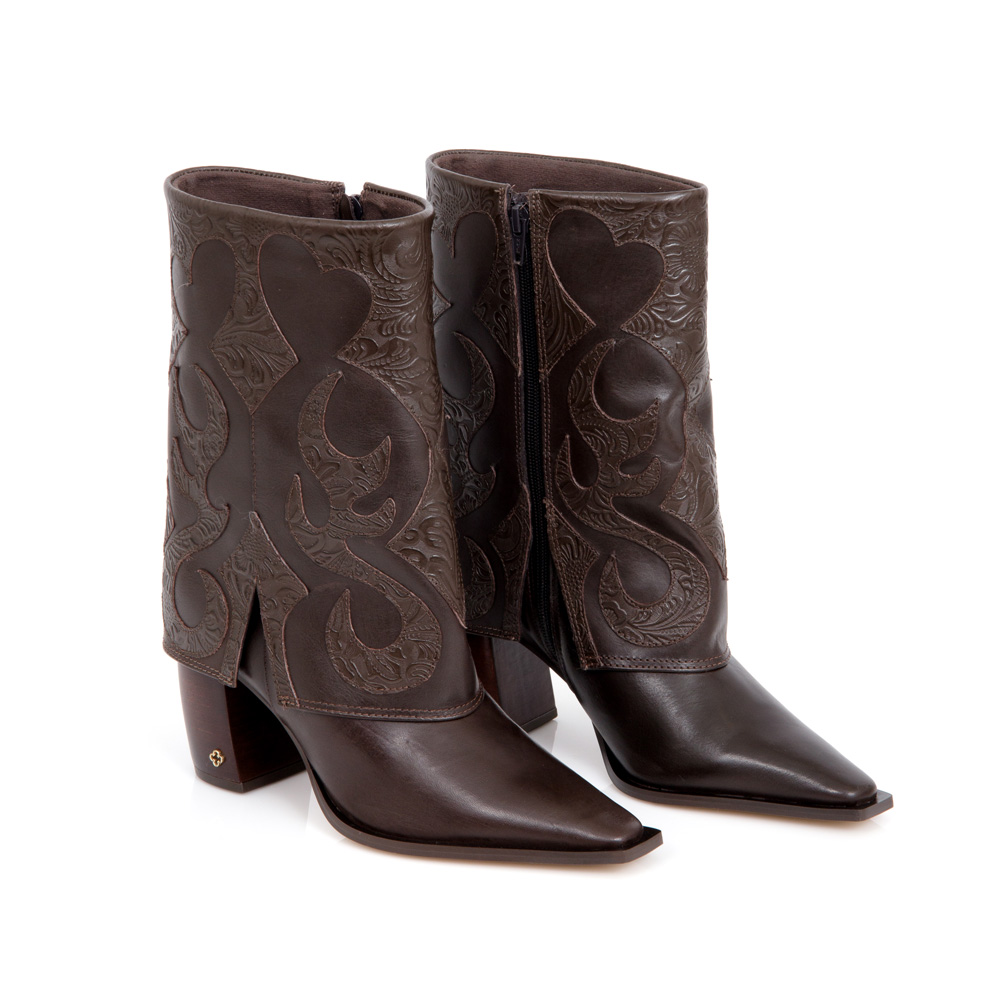 BOTA WESTERN CANO MÉDIO DE COURO MARROM TOBACCO image number 1