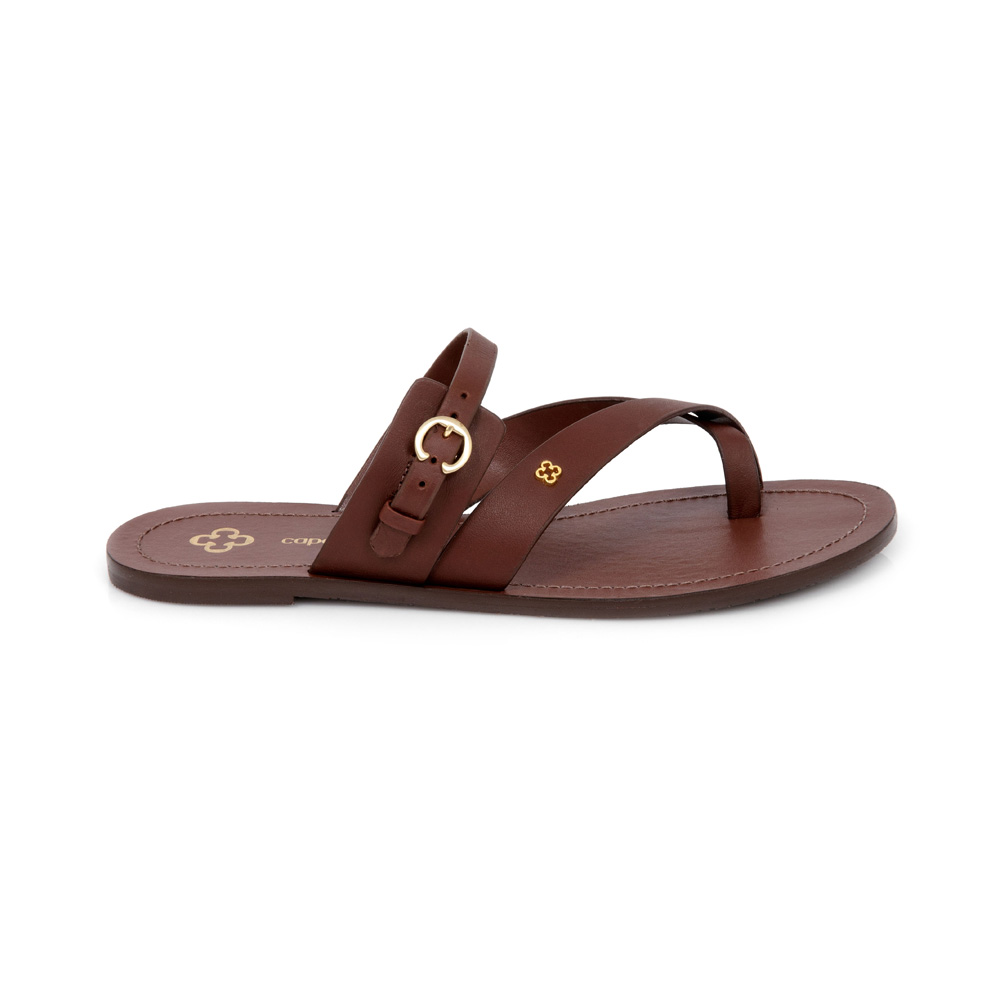 CHINELO RASTEIRA MARROM DE COURO TIRAS image number 0