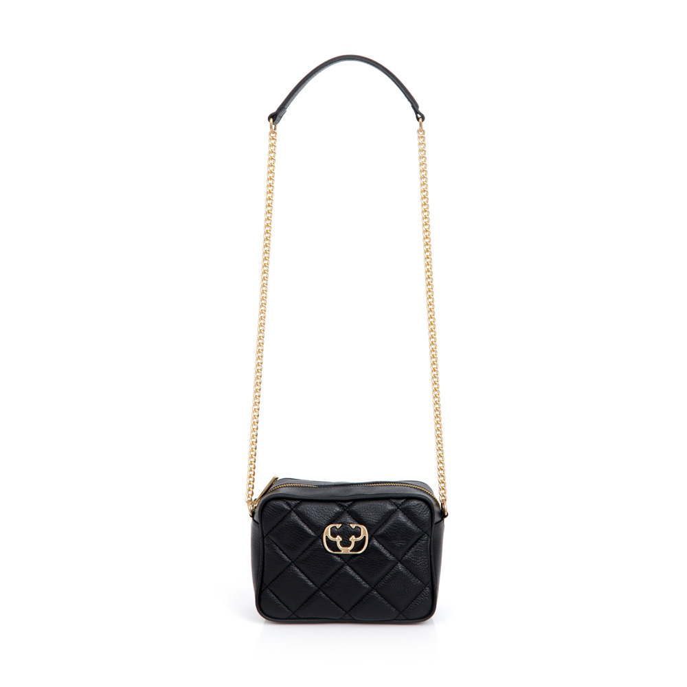 BOLSA SHOULDER BAG PRETA DE COURO ALÇA CORRENTE DOURADA image number 0