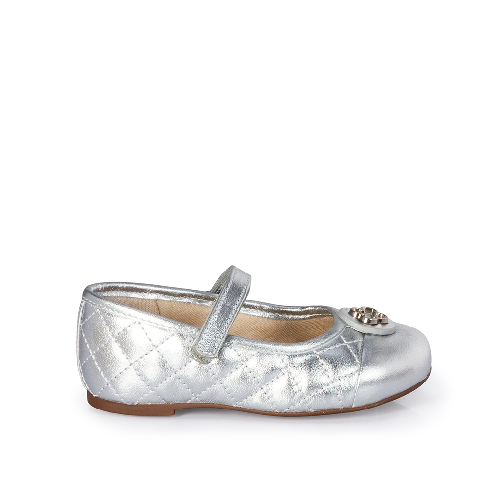SAPATILHA BEB&Ecirc; PRATA METALIZADA DE COURO MATELASS&Ecirc; COM VELCRO CATHERINE image number 0