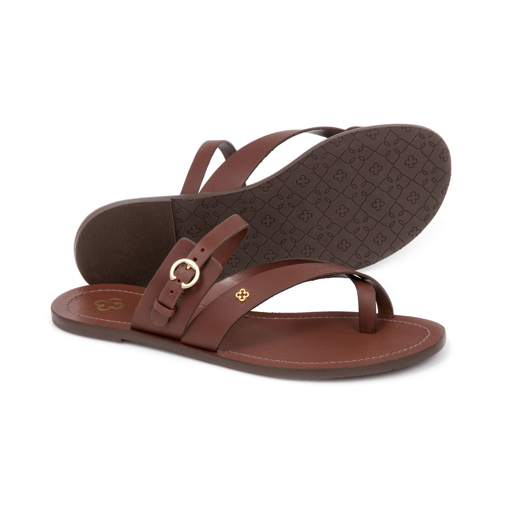 CHINELO RASTEIRA MARROM DE COURO TIRAS image number 3