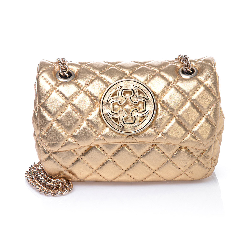 BOLSA DOURADA PEQUENA COURO ALÇA CORRENTE OLIVIA image number 0