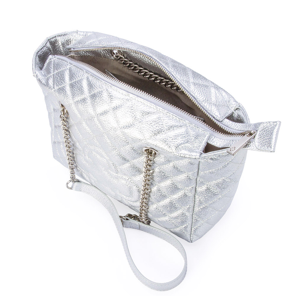 BOLSA CARINA PRATA DE COURO MATELASS&Ecirc; HOBO image number 4