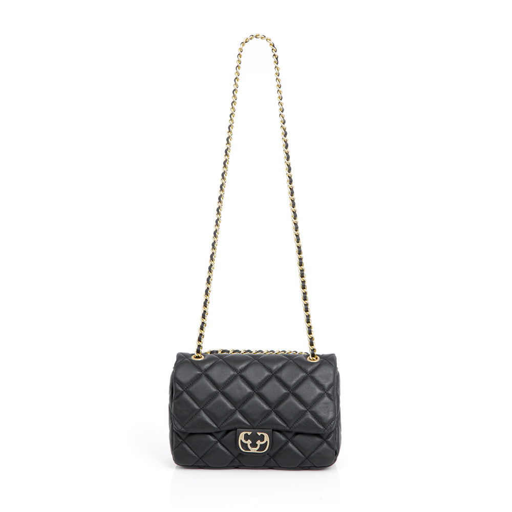 BOLSA SHOULDER BAG PRETA DE COURO COM ALÇA CORRENTE MATELASSÊ image number 0