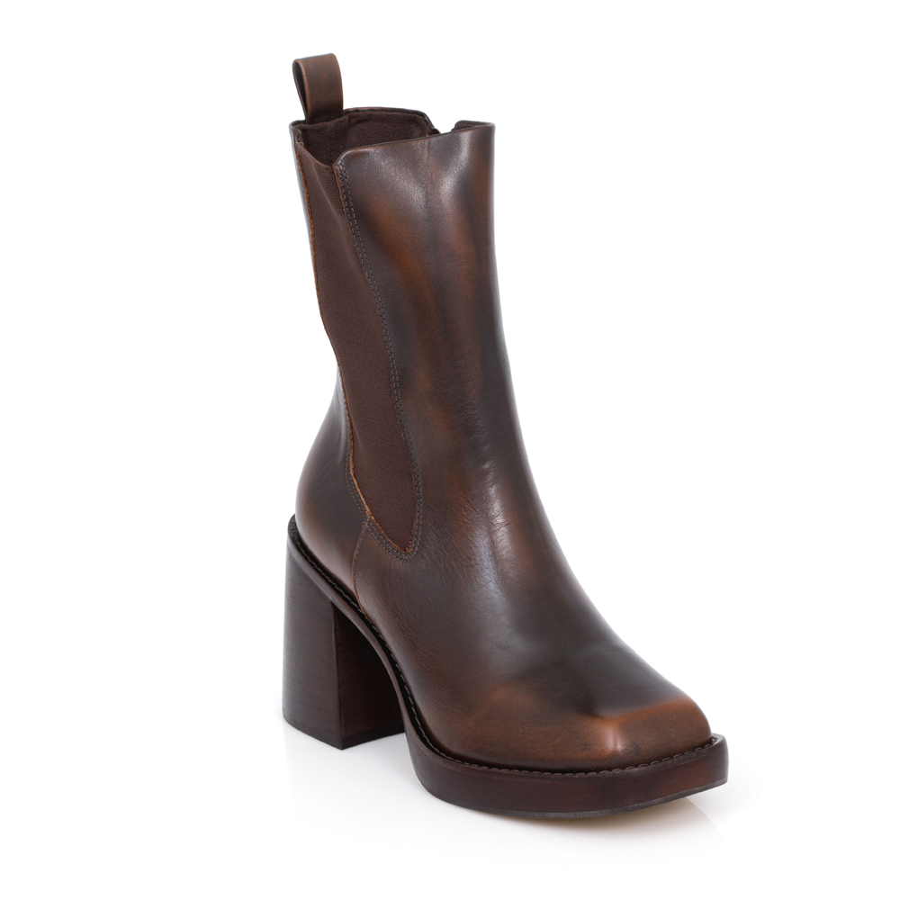 BOTA SALTO ALTO BLOCO MARROM DE COURO image number 4