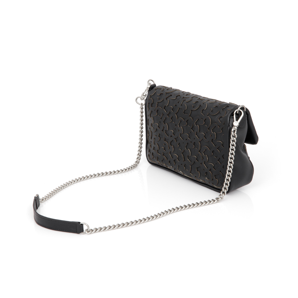 BOLSA PRETA COURO SHOULDER ALÇA CORRENTE image number 2