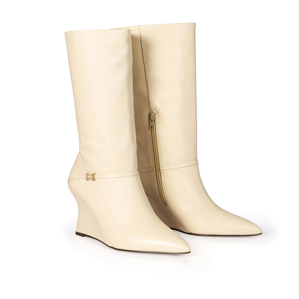 BOTA CANO MÉDIO DE COURO BEGE VANILLA SALTO ANABELA image number 1