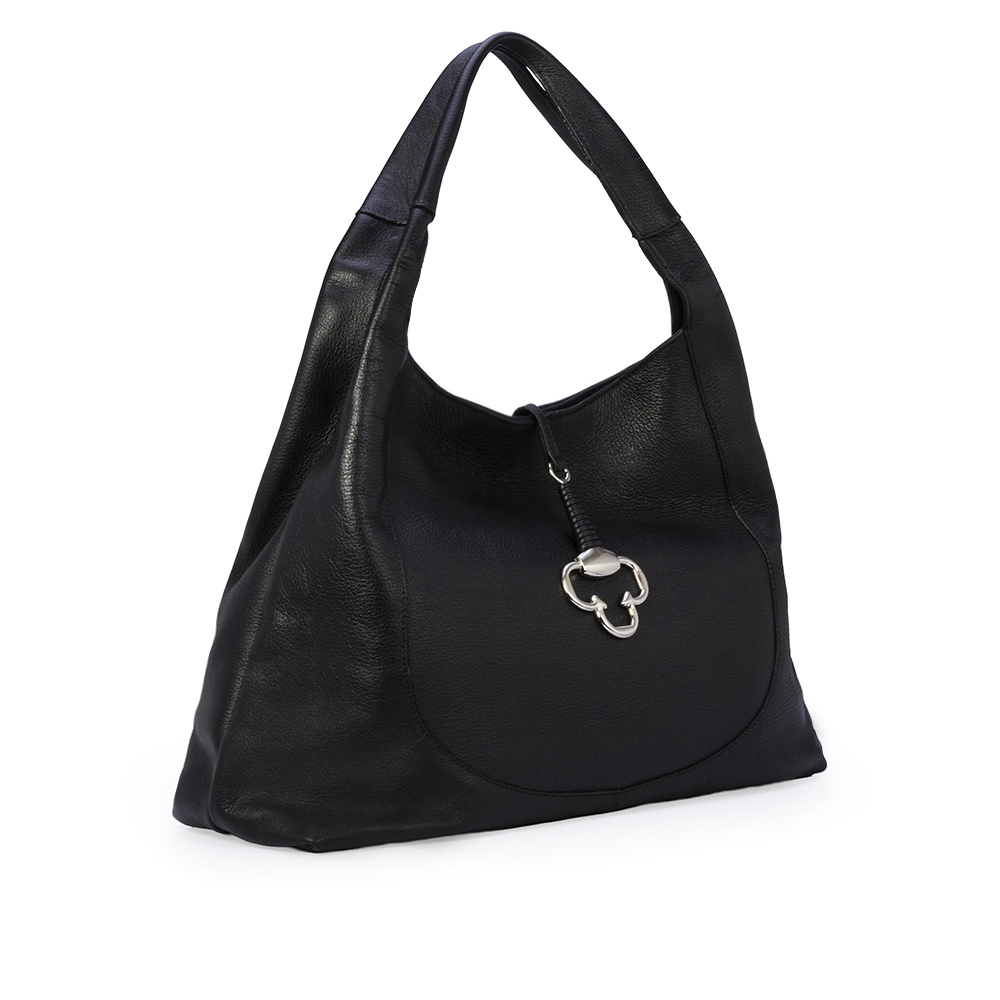 BOLSA M&Eacute;DIA PRETA DE COURO HOBO image number 1