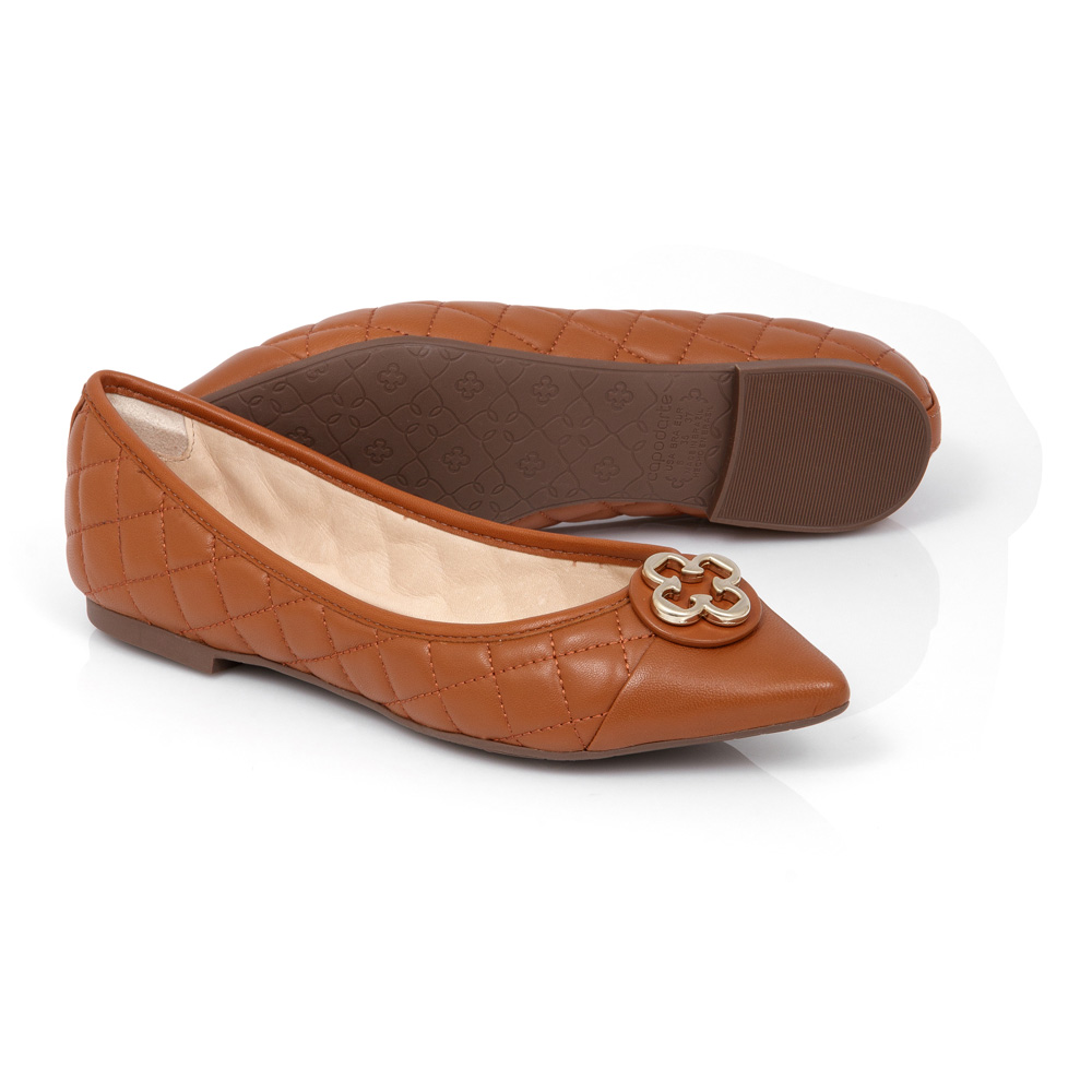 SAPATILHA CATHERINE BICO FINO DE COURO CARAMELO CAMEL image number 3
