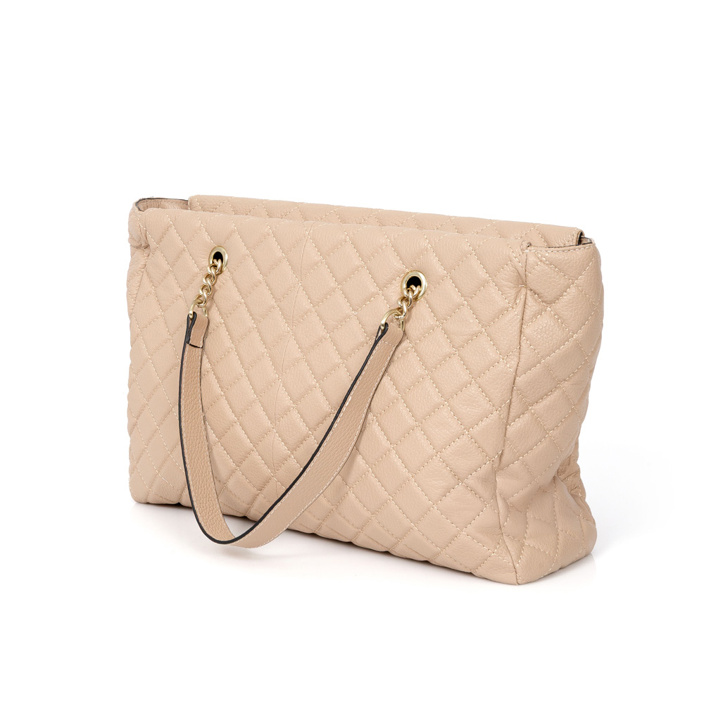 BOLSA HOBO NUDE SEDA DE COURO MATELASSÊ ALÇA CORRENTE DOURADA image number 3
