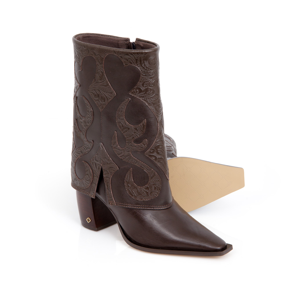 BOTA WESTERN CANO MÉDIO DE COURO MARROM TOBACCO image number 4