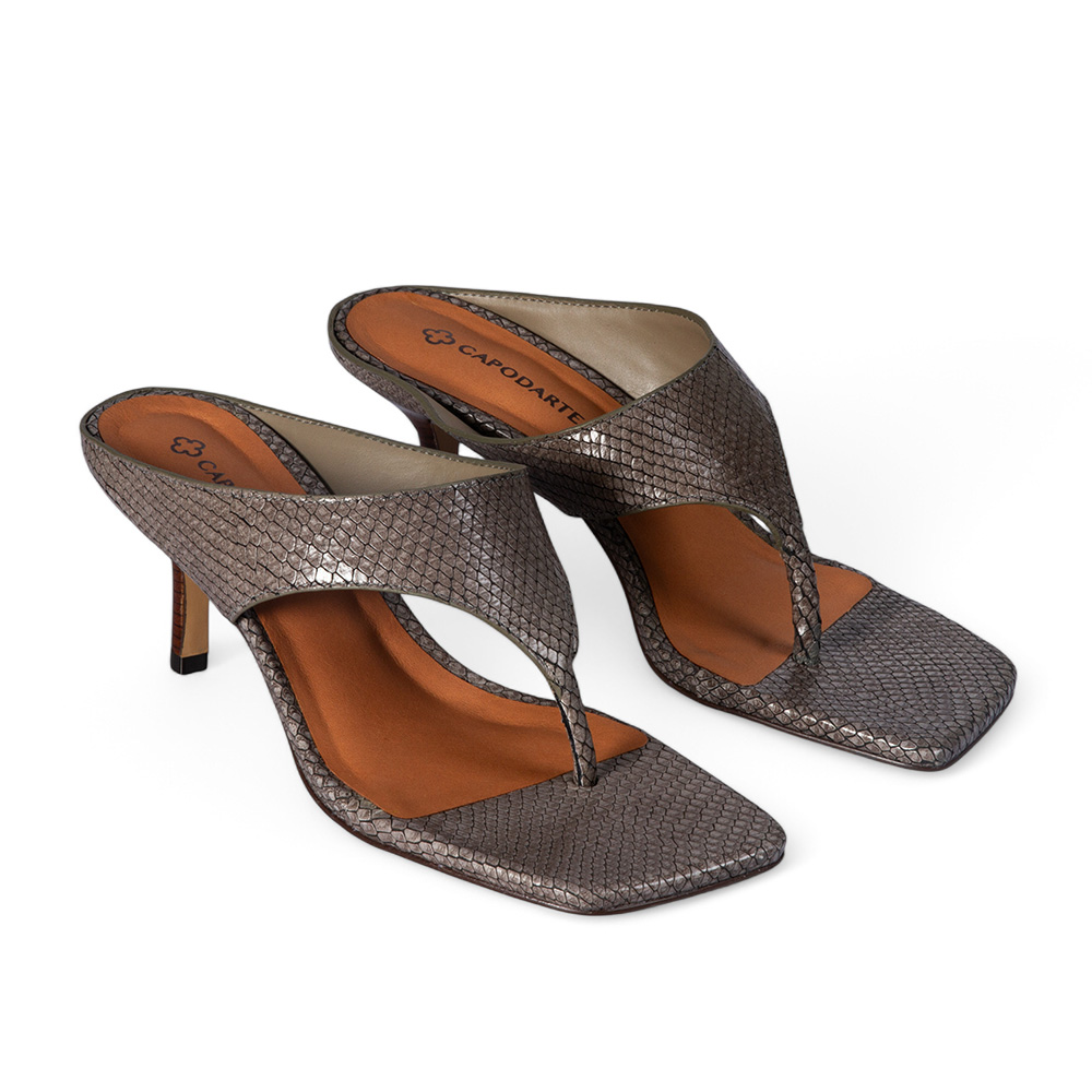 MULE BICO QUADRADO DE COURO CINZA PETRA SERPENTE image number 1