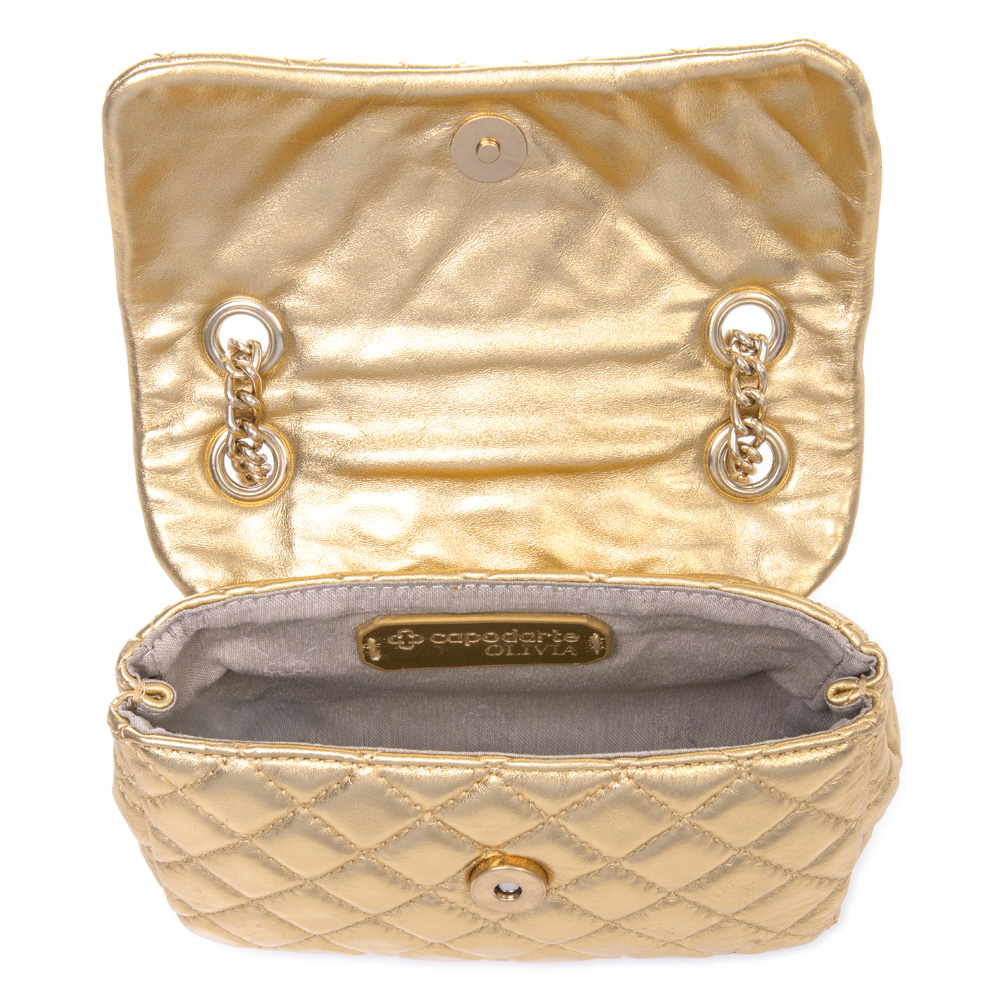 BOLSA DOURADA PEQUENA COURO ALÇA CORRENTE OLIVIA image number 4