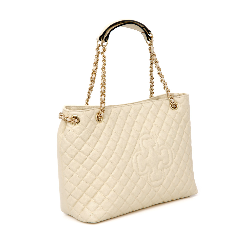 BOLSA M&Eacute;DIA BEGE DE COURO MATELASS&Ecirc; CARINA image number 3