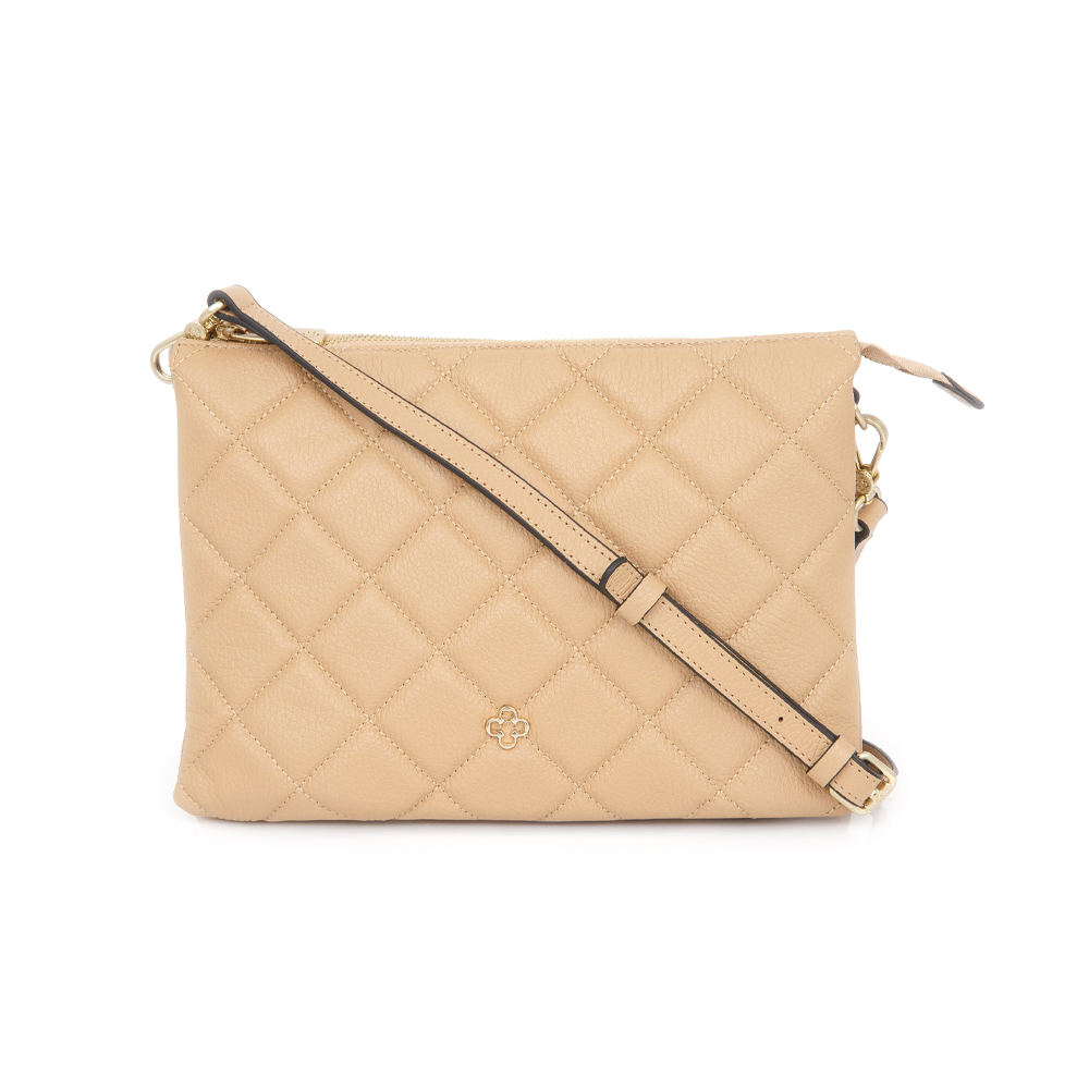 BOLSA PEQUENA TIRACOLO BEGE COURO MATELASS&Ecirc; image number 0