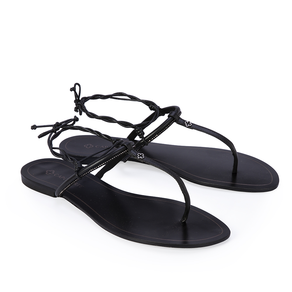 SANDÁLIA RASTEIRA PRETA DE COURO AMARRAÇÃO image number 1