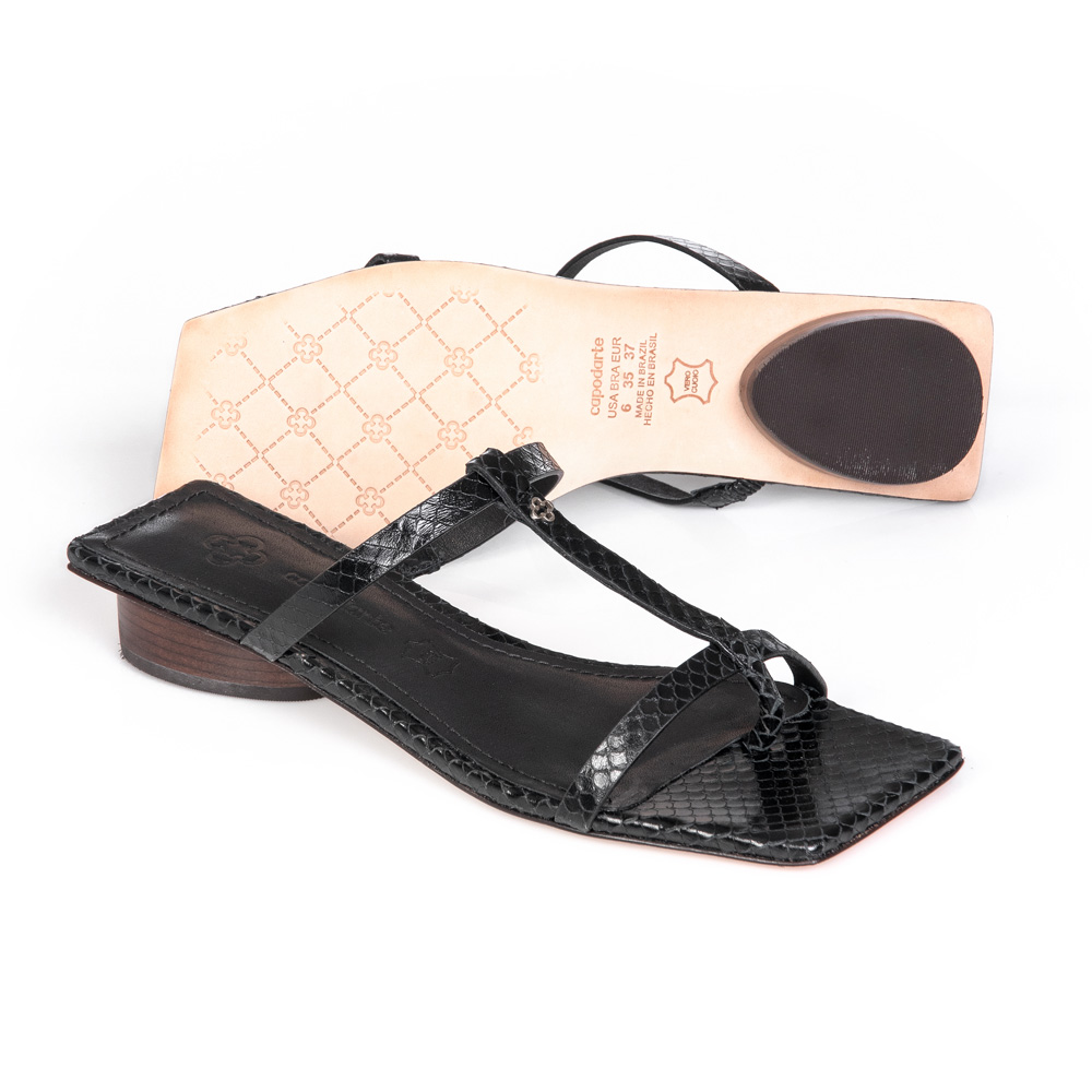 MULE PRETA SALTO BAIXO COURO PITONE image number 3