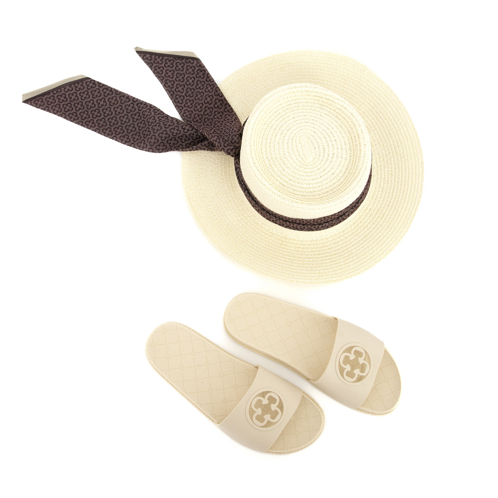 KIT CHINELO BEGE E CHAPÉU COM LENÇO image number 1